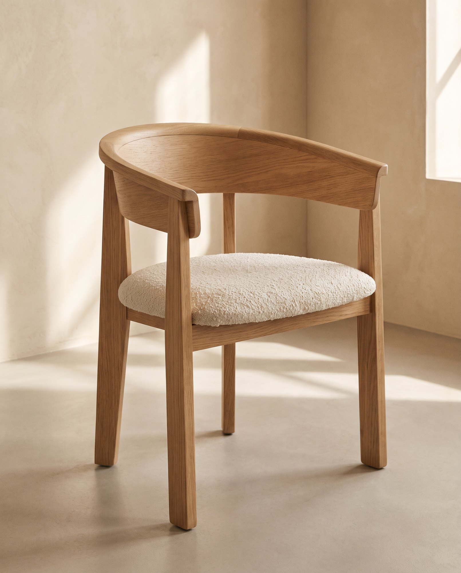 Chaise en chêne et tissu bouclé