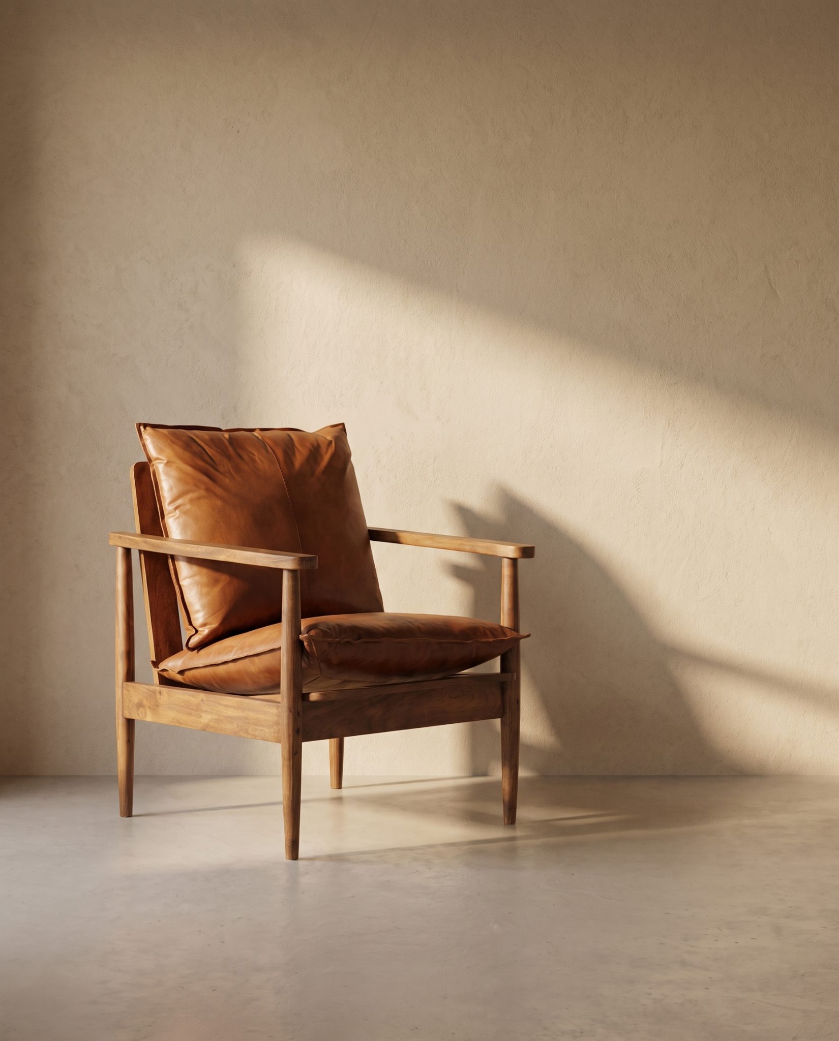 Fauteuil Hugo, cuir et acacia – vue produit