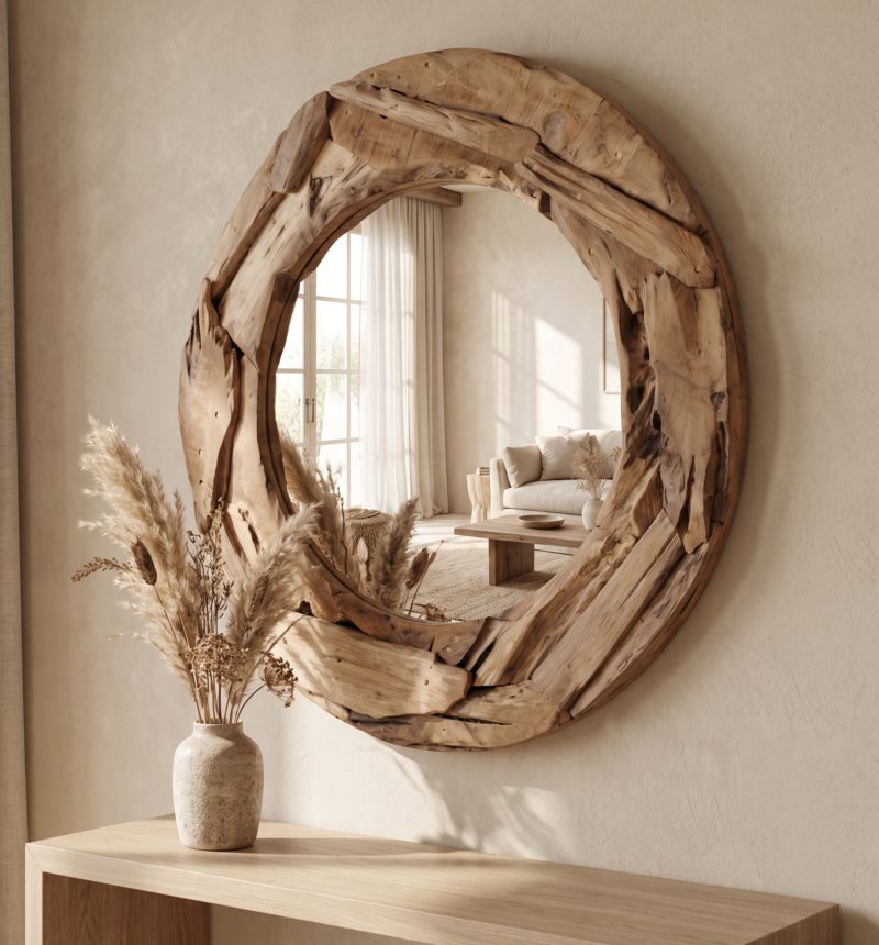 Miroir Soleil, teck – en situation