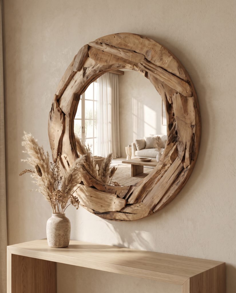 Miroir Soleil, teck – en situation