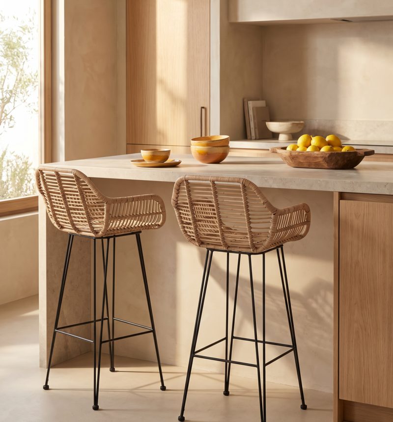 Chaise de bar Nadia, rotin – en situation