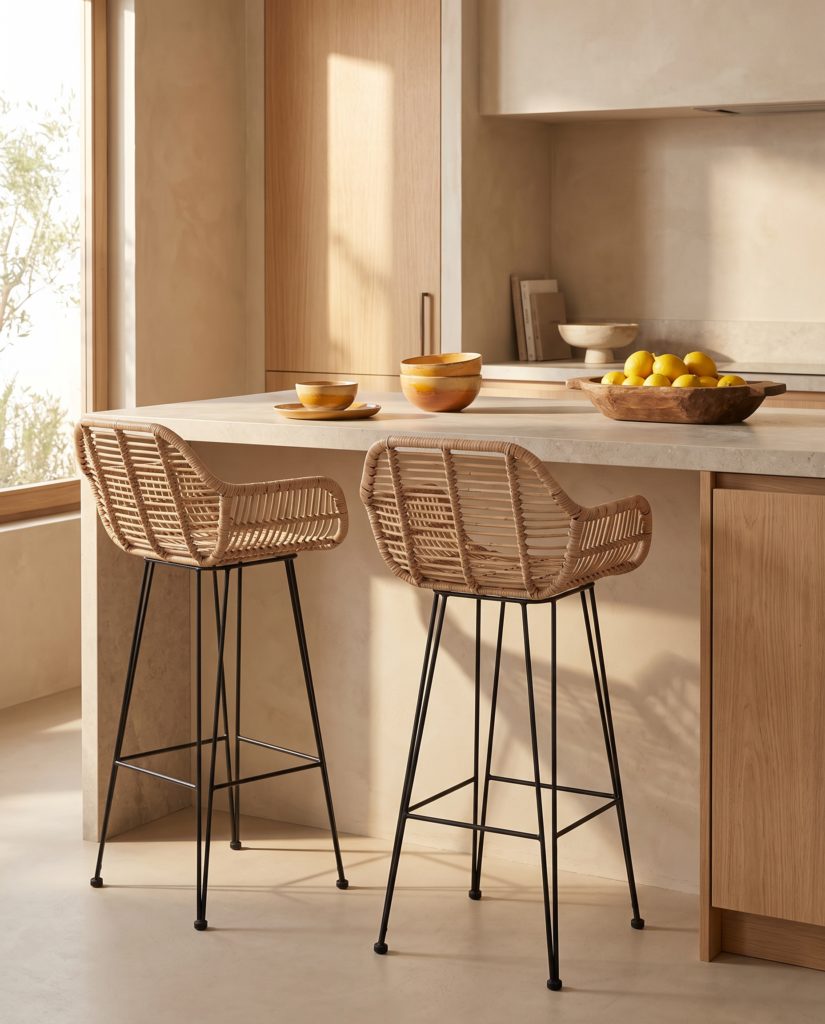 Chaise de bar Nadia, rotin – en situation