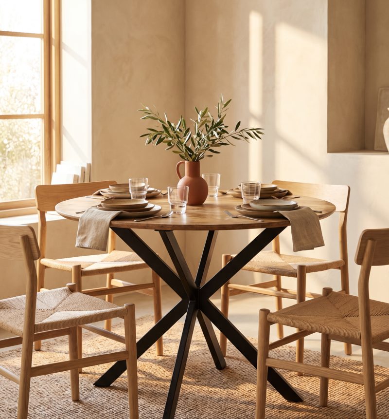 Table à manger Rondo, manguier – en situation