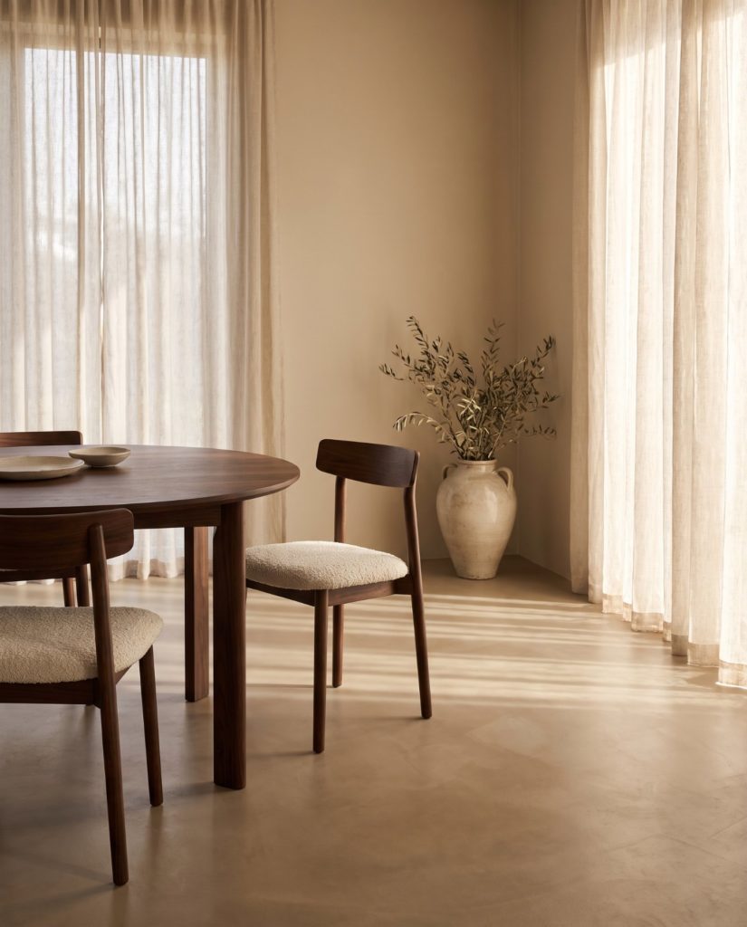 Chaises en noyer autour d'une table