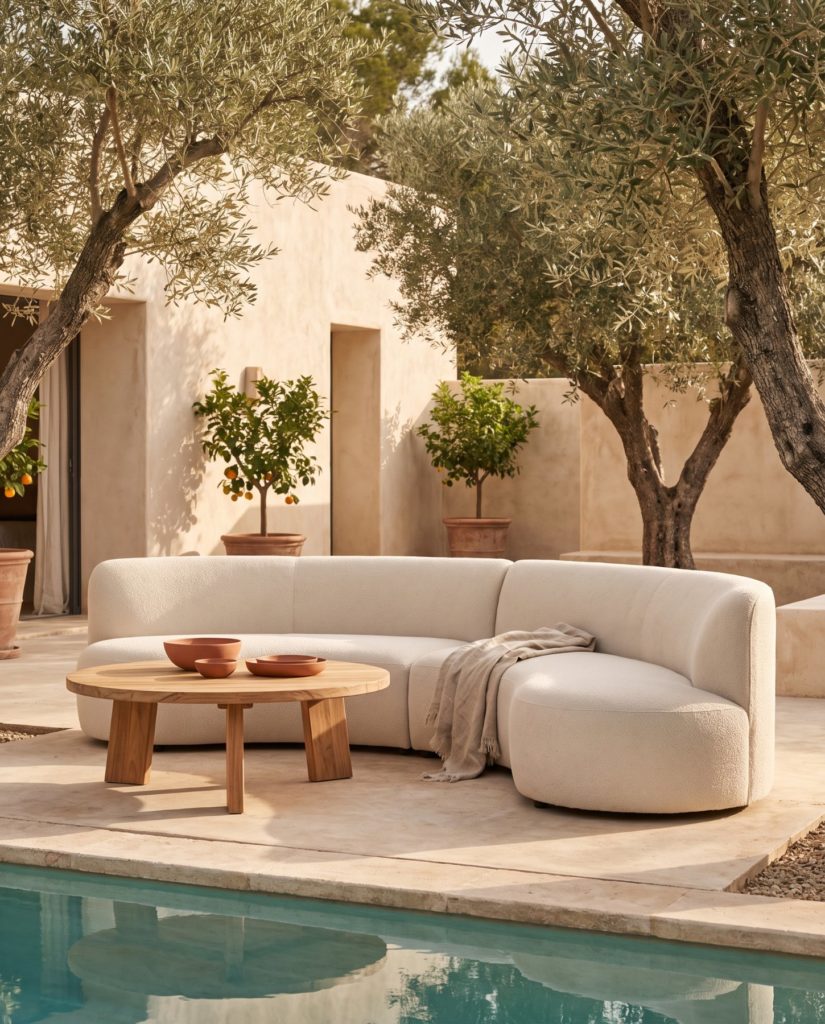 Canapé de jardin près d'une piscine