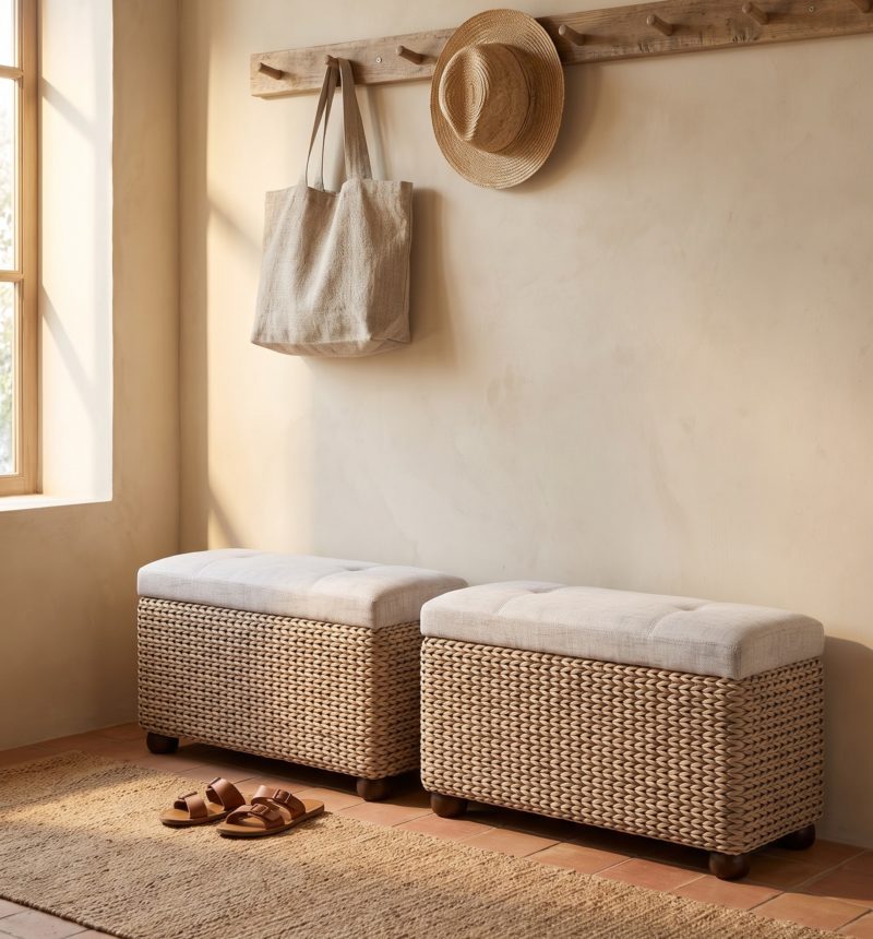 Pouf-coffre Jonc, quenouille – en situation