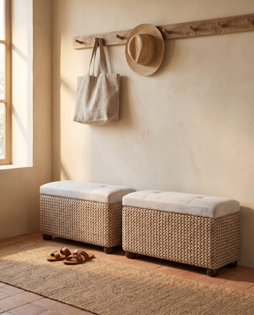 Pouf-coffre Jonc, quenouille – en situation