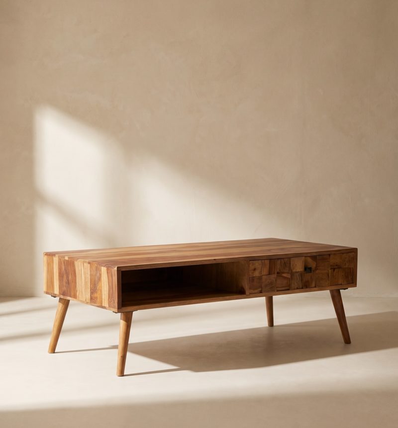 Table basse Ambre, bois massif miel – vue produit