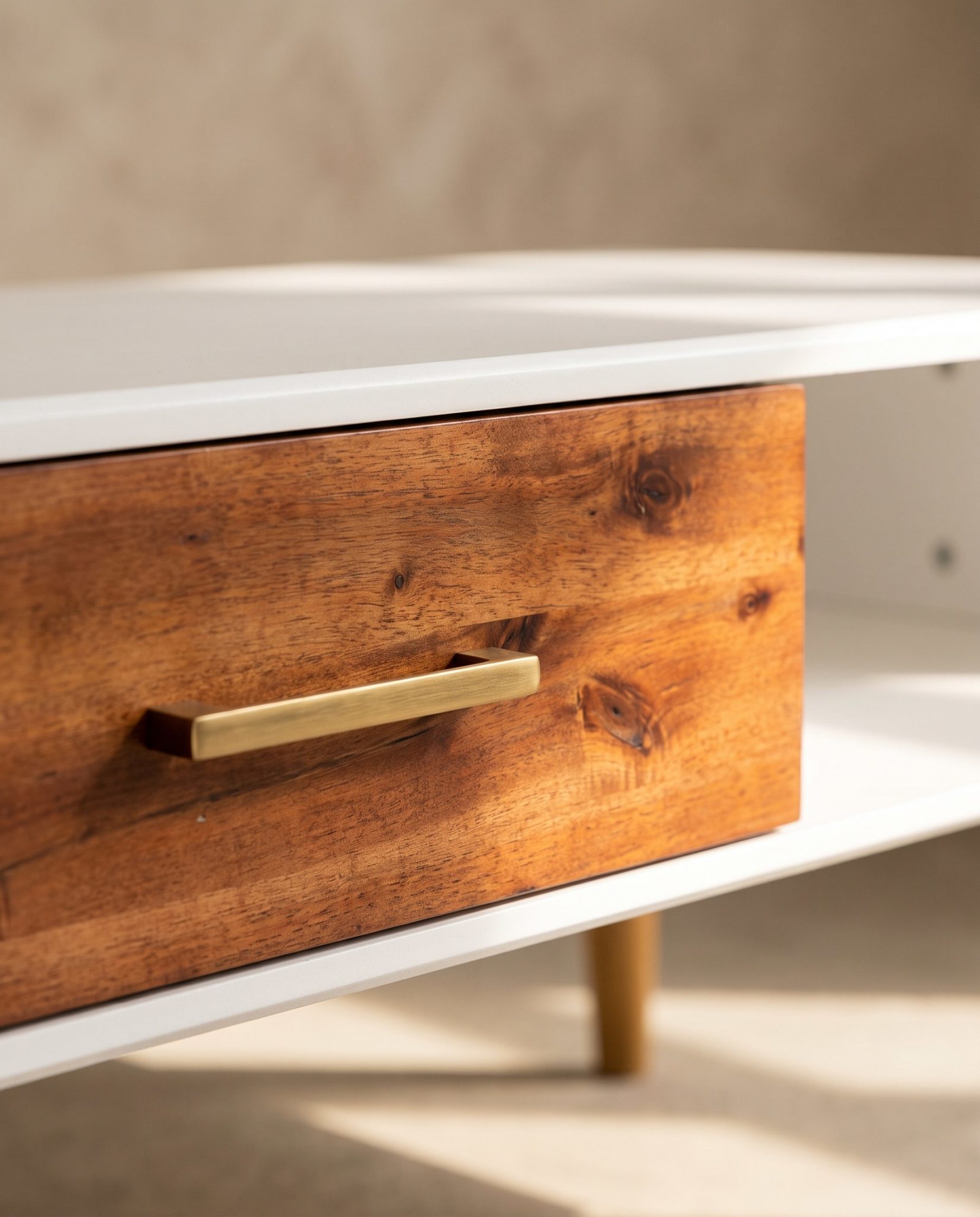 Table basse Nora, acacia et blanc – détail