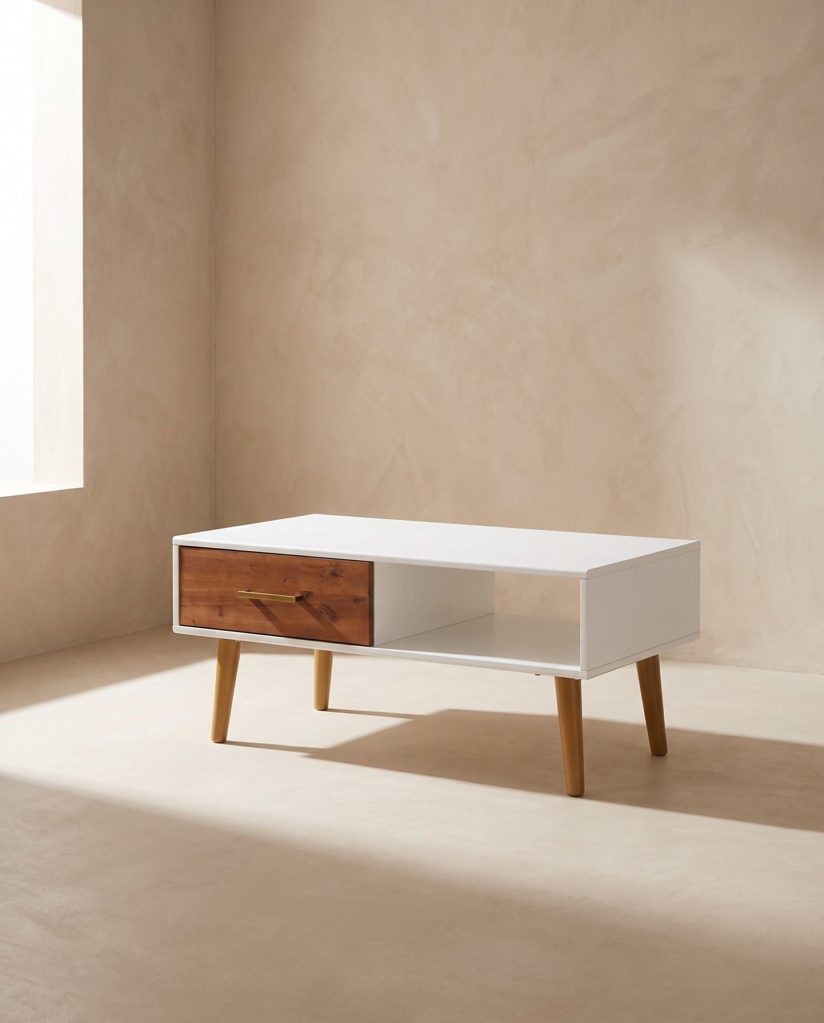 Table basse Nora, acacia et blanc – vue produit