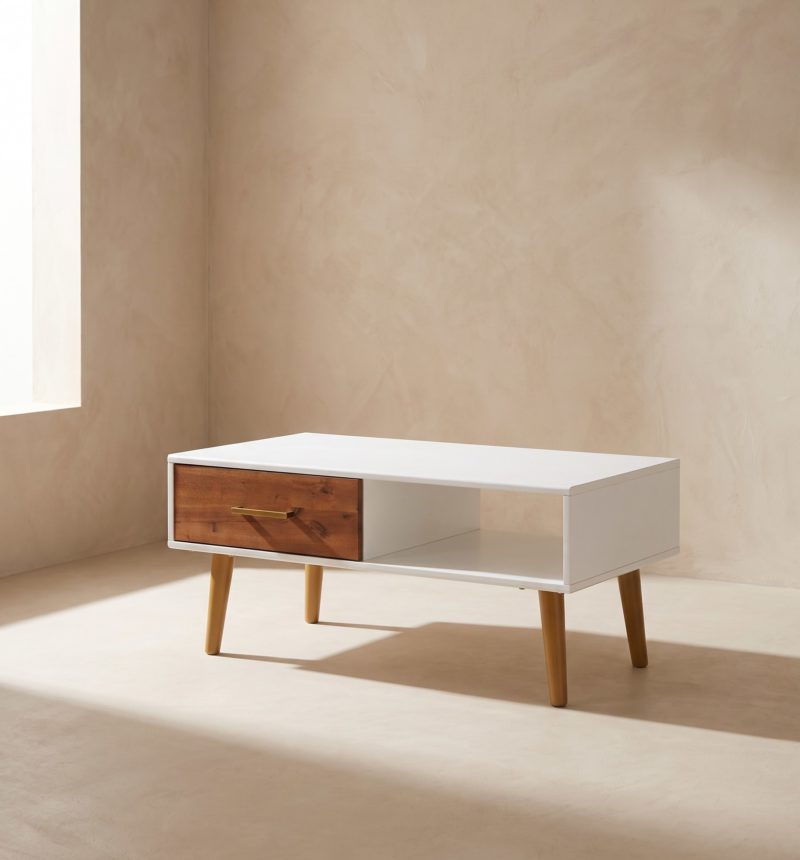 Table basse Nora, acacia et blanc – vue produit