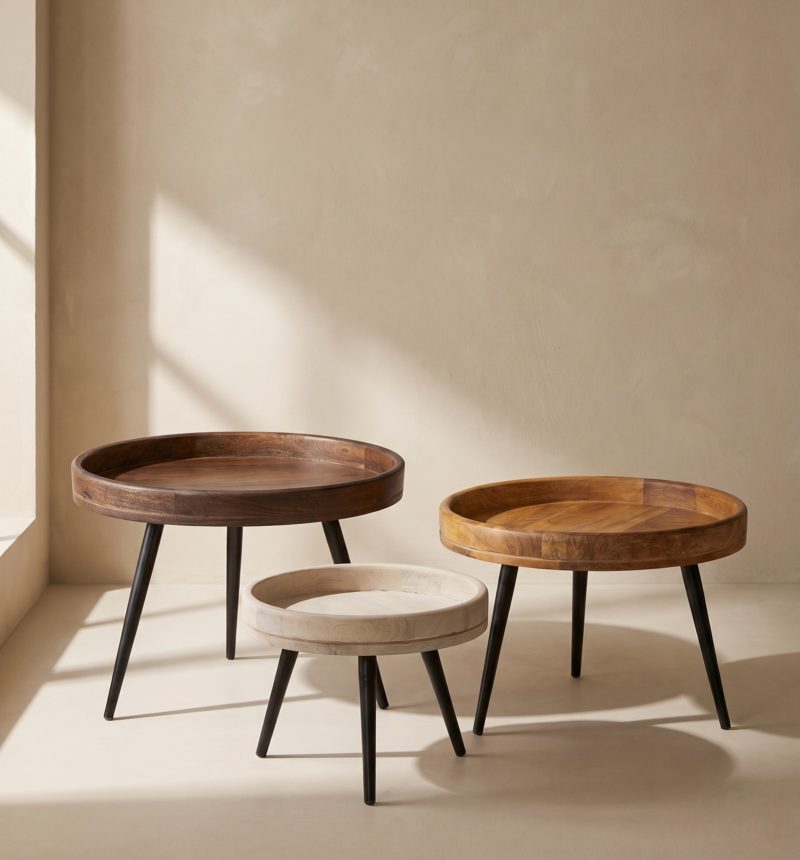 Tables basses gigognes Lune, manguier – vue produit
