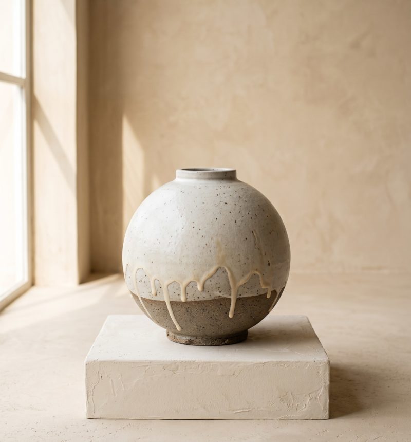 Vase boule Galet, grès blanc cassé – vue produit